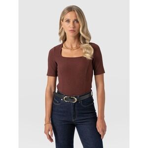 SAINT + SOFIA Akia Short Sleeve‎ Tee - Maroon Textured Women's 4 (S)